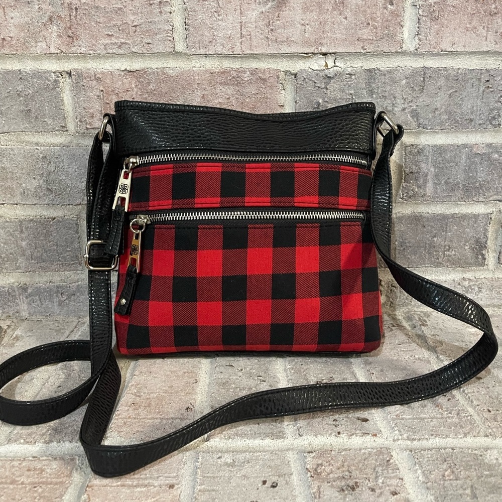 Chic Checkered Crossbody Bag - Black and Red